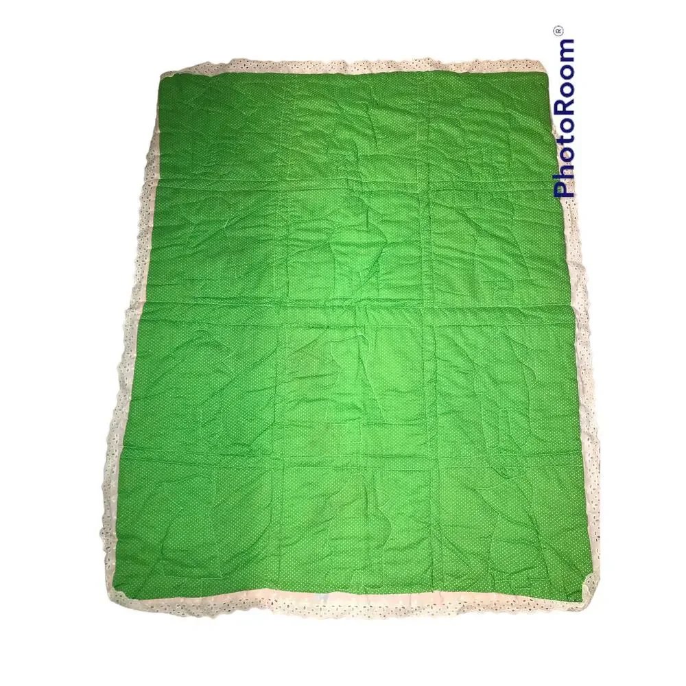 Handmade Quilt Farmer Garden Couple Grn Orng Crib Blanket Throw Baby 43
